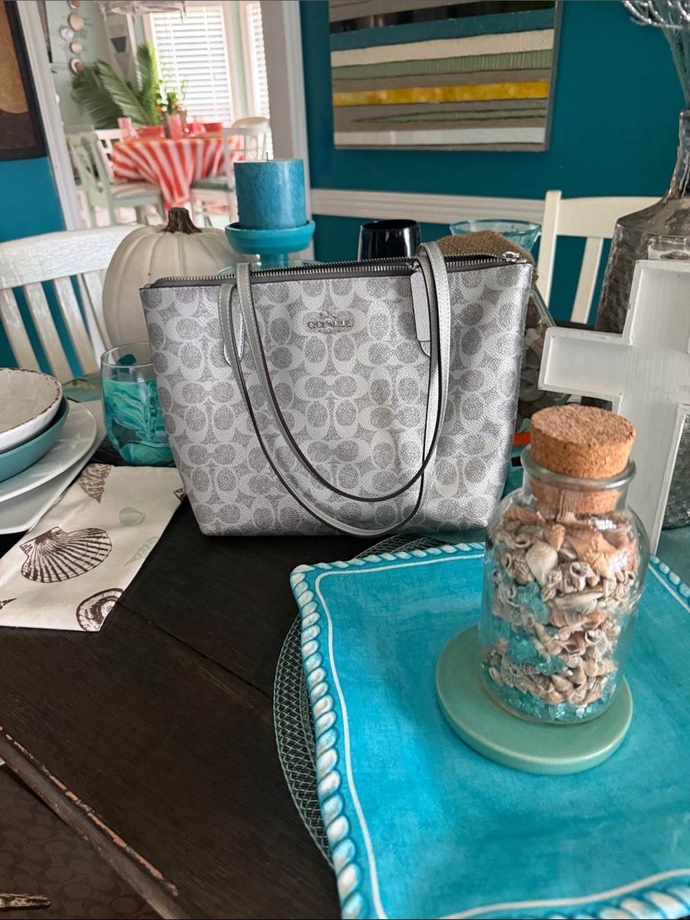 Coach Silver Signature Tote